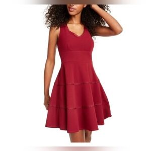 City Studio Sleeveless V-Neck Fit & Flare Dress - Wine Red Juniors